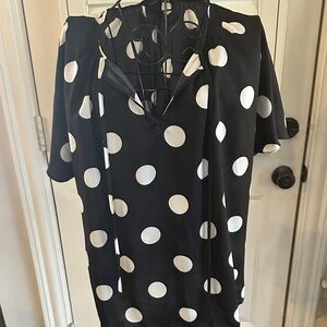 LOFT Black Blouse with White Polka Dots